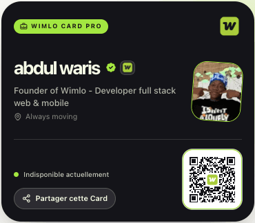 Aperçu d’une Wimlo Card Pro avec QR code