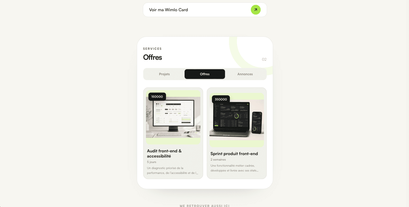Real Wimlo Card projects capture